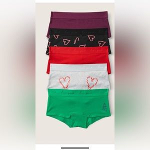 Pink by Victoria Secret 5- pack holiday logo boyshort underwear.